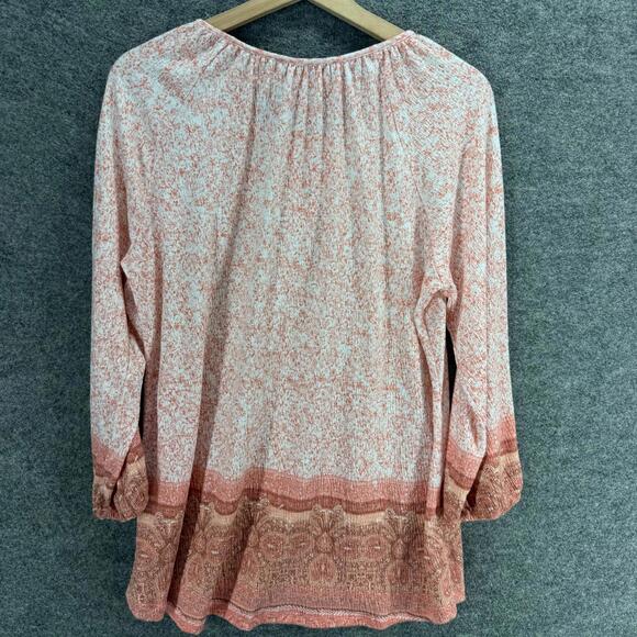 Como Vintage Blouse Women L Large Pink Geometric Long Sleeve Tasseled Rayon - Picture 2 of 7